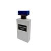 Perfume rectangular gris, etiqueta negra Tonkazure en gris. Tapa en forma de T negro con azul.