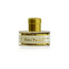 Perfume cilíndrico, tapa cilíndrica dorada, etiqueta blanca Dolce Passione en dorado.