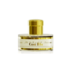 Perfume cilíndrico, tapa cilíndrica dorada, etiqueta blanca Cosi blu en dorado.