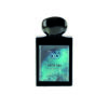 Perfume negro, etiqueta rectangular azul con negro, figura de Búho y Artik Sea en letras negras.